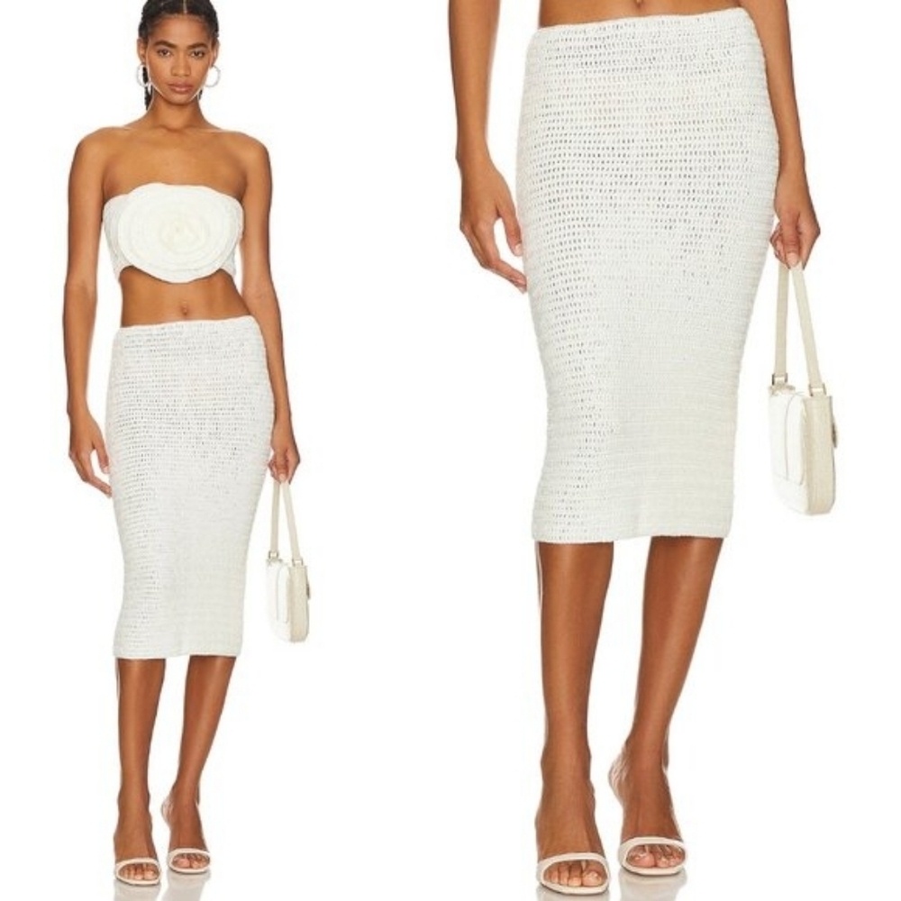 White Crochet Pencil Skirt - Brand: